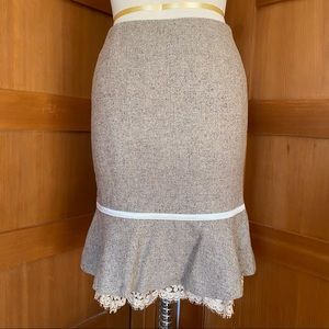 Rebecca Taylor Tweed Skirt with Lace Hem and Bow Detail